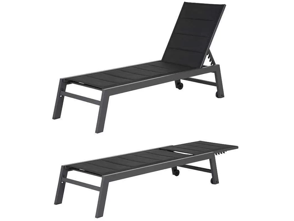 Espreguiçadeira*Happy Garden Conjunto De 2 Espreguiçadeiras Barbados Em Têxtileno Preto - Aluminio Cinzento Antracite