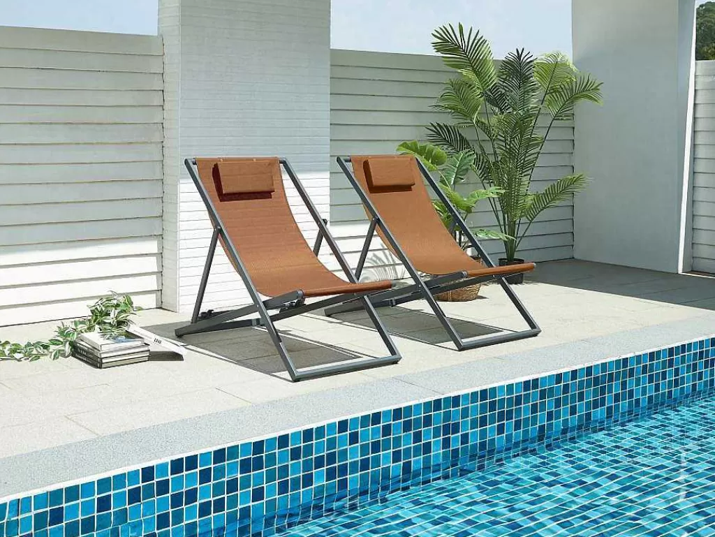 Espreguiçadeira*MYLIA Conjunto De 2 Espreguiçadeiras Chilenas Aluminio Terracota - Anilio De