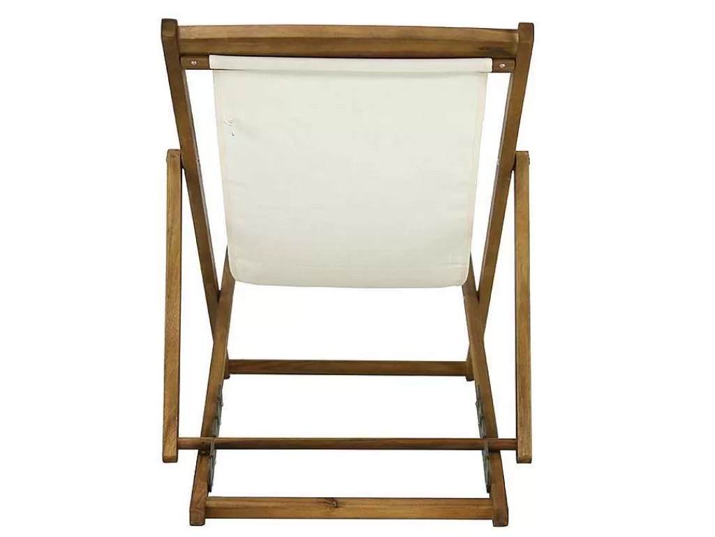 Espreguiçadeira*MYLIA Conjunto De 2 Espreguiçadeiras Chilenas Dobraveis Em Acacia Cor Branco E Natural - Prato