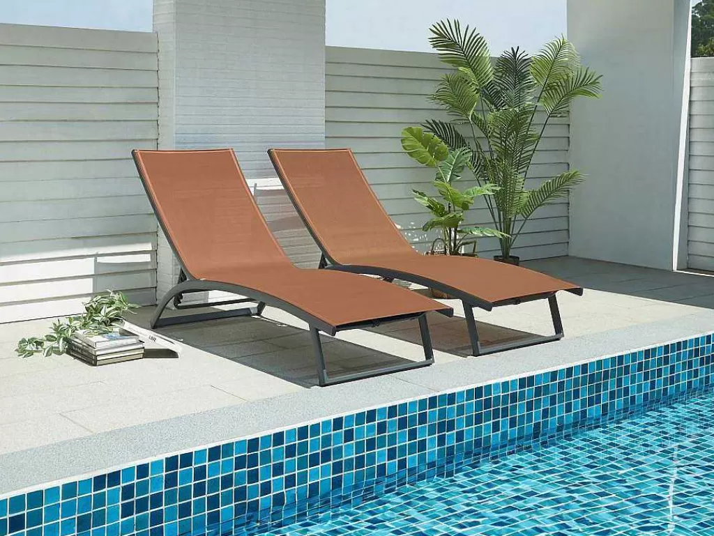 Espreguiçadeira*MYLIA Conjunto De 2 Espreguiçadeiras Com Varias Posicoes Aluminio E Têxtileno Terracota - Saranda De