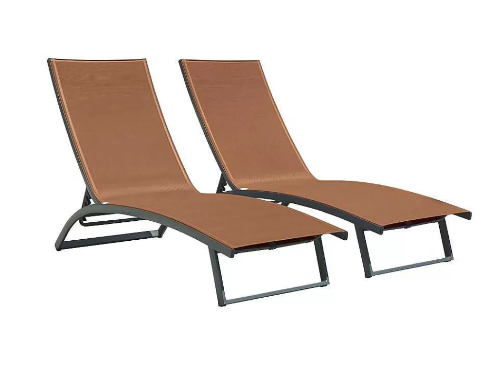 Espreguiçadeira*MYLIA Conjunto De 2 Espreguiçadeiras Com Varias Posicoes Aluminio E Têxtileno Terracota - Saranda De