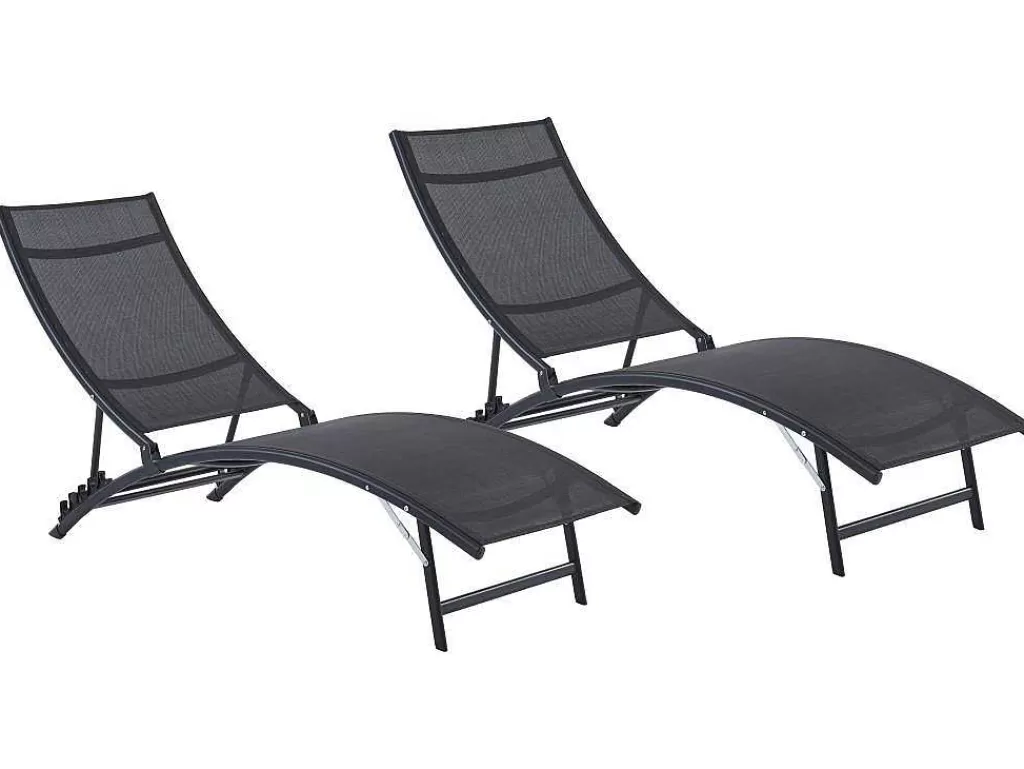Espreguiçadeira*MYLIA Conjunto De 2 Espreguiçadeiras Empilhaveis Em Aluminio E Têxtileno Preto - Zensia