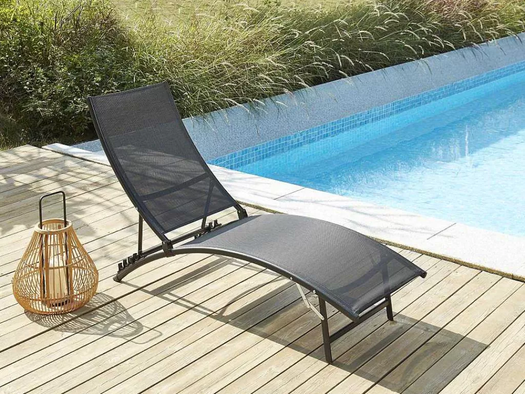Espreguiçadeira*MYLIA Conjunto De 2 Espreguiçadeiras Empilhaveis Em Aluminio E Têxtileno Preto - Zensia
