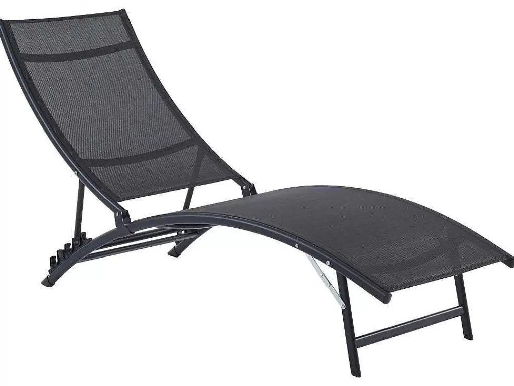 Espreguiçadeira*MYLIA Conjunto De 2 Espreguiçadeiras Empilhaveis Em Aluminio E Têxtileno Preto - Zensia
