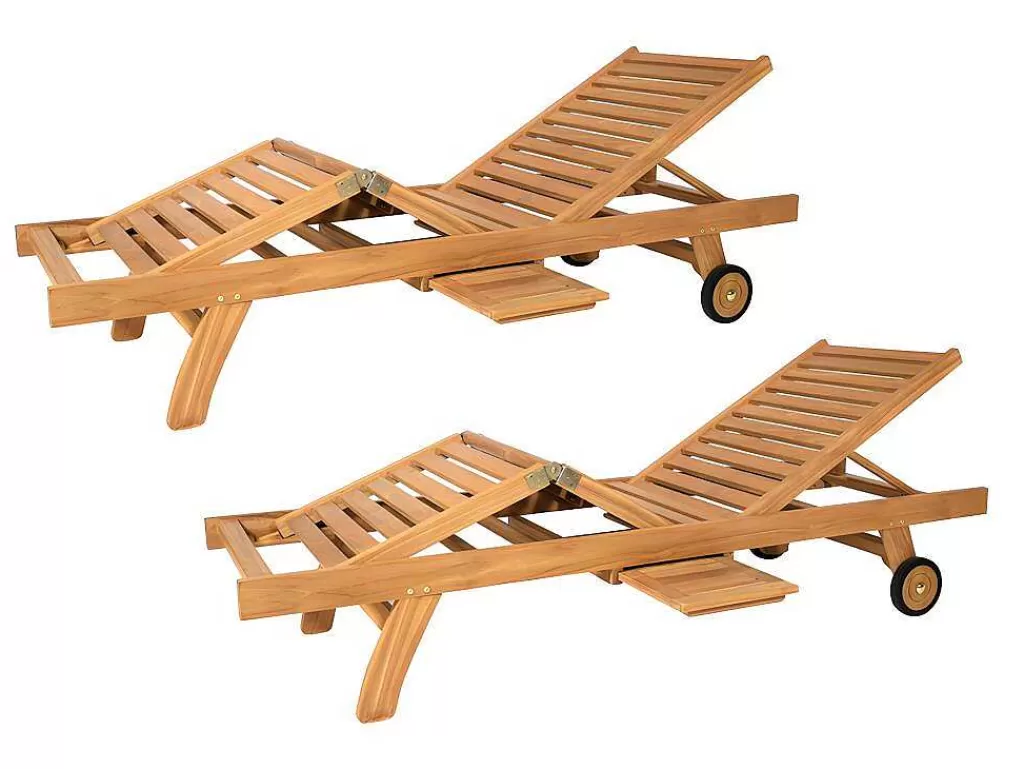 Espreguiçadeira*MYLIA Conjunto De 2 Espreguiçadeiras Multiposicoes Teca Natural Claro - Byblos Ii De