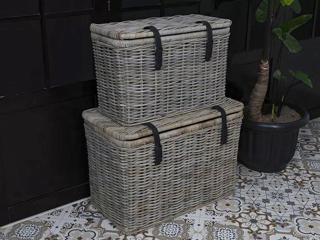 Acessórios De Arrumação*OZAIA Conjunto De 2 Malas Em Kubu De C80 X L45 X A55 Cm E C70 X L35 X A45 Cm Cor Cinza Natural - Nefta