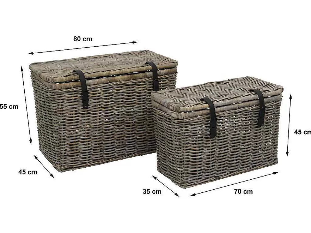 Acessórios De Arrumação*OZAIA Conjunto De 2 Malas Em Kubu De C80 X L45 X A55 Cm E C70 X L35 X A45 Cm Cor Cinza Natural - Nefta