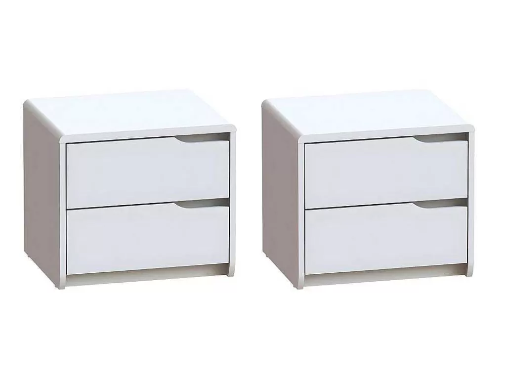 Mesa De Cabeceira*Vente-unique Conjunto De 2 Mesas De Cabeceira, 2 Gavetas, Mdf Branco - Lucile Ii