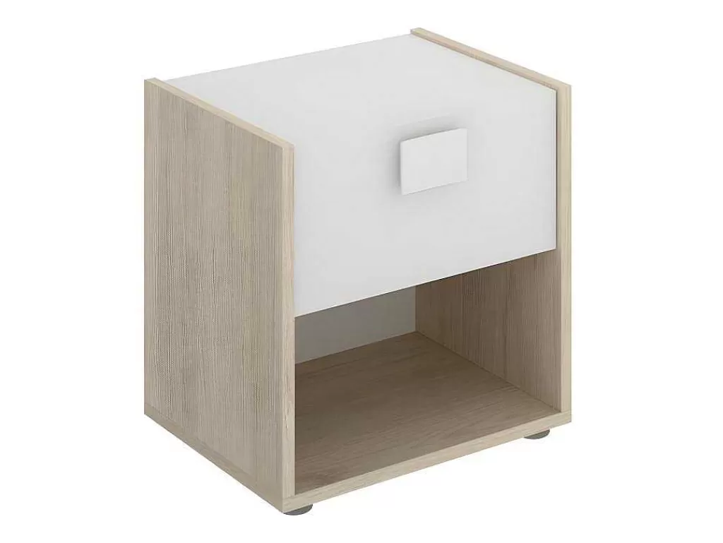Móvel Para Quarto De Crianças*Vente-unique Conjunto De 2 Mesas De Cabeceira Com 1 Gaveta E 1 Prateleira Cor Natural E Branco - Sonia