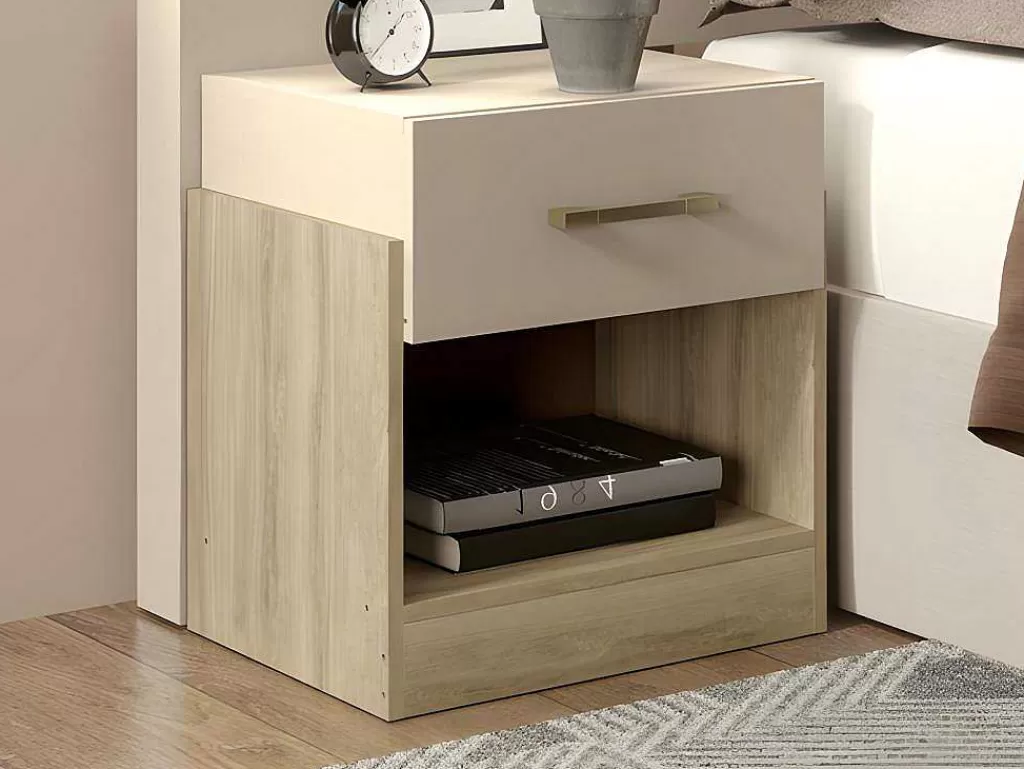 Mesa De Cabeceira*Vente-unique Conjunto De 2 Mesas De Cabeceira Com 1 Gaveta E 1 Prateleira, Cor Natural E Marfim - Bodil Ii