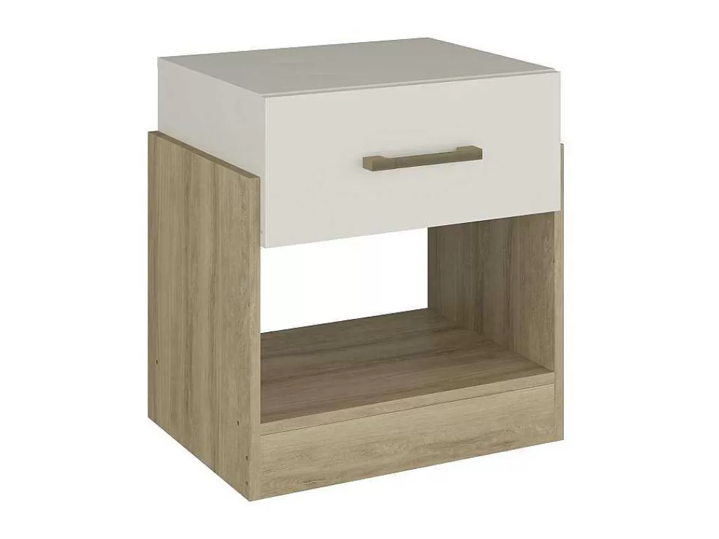 Mesa De Cabeceira*Vente-unique Conjunto De 2 Mesas De Cabeceira Com 1 Gaveta E 1 Prateleira, Cor Natural E Marfim - Bodil Ii