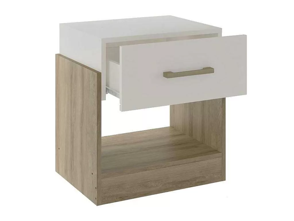 Mesa De Cabeceira*Vente-unique Conjunto De 2 Mesas De Cabeceira Com 1 Gaveta E 1 Prateleira, Cor Natural E Marfim - Bodil Ii