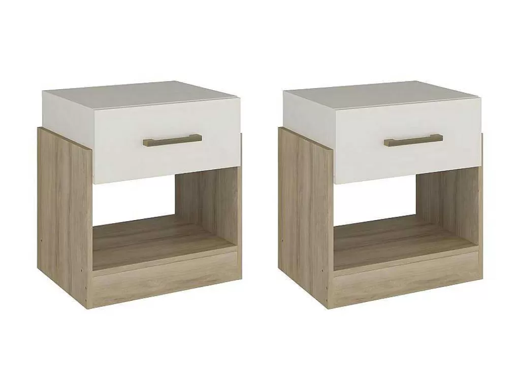 Mesa De Cabeceira*Vente-unique Conjunto De 2 Mesas De Cabeceira Com 1 Gaveta E 1 Prateleira, Cor Natural E Marfim - Bodil Ii