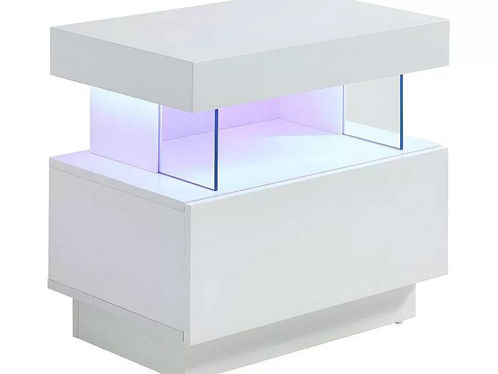 Mesa De Cabeceira*Vente-unique Conjunto De 2 Mesas De Cabeceira Com 1 Gaveta E 1 Prateleira, Leds, Mdf Lacado A Branco - Fabio Ii