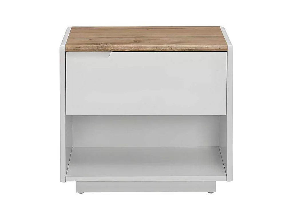 Mesa De Cabeceira*Vente-unique Conjunto De 2 Mesas De Cabeceira Com 1 Gaveta E 1 Prateleira Mdf Lacado A Branco E Carvalho - Amani
