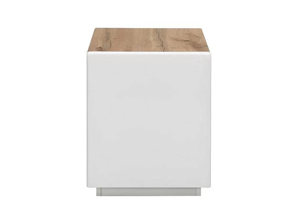 Mesa De Cabeceira*Vente-unique Conjunto De 2 Mesas De Cabeceira Com 1 Gaveta E 1 Prateleira Mdf Lacado A Branco E Carvalho - Amani