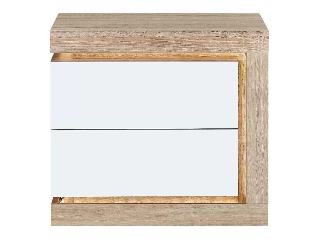 Mesa De Cabeceira*Vente-unique Conjunto De 2 Mesas De Cabeceira Com 2 Gavetas, Com Leds, Lacado A Branco E Natural - Flarancia