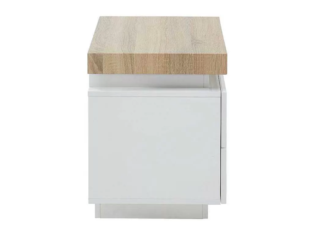 Mesa De Cabeceira*Vente-unique Conjunto De 2 Mesas De Cabeceira Com 2 Gavetas Mdf Lacado, Leds, Cor Branco E Carvalho - Halo Ii