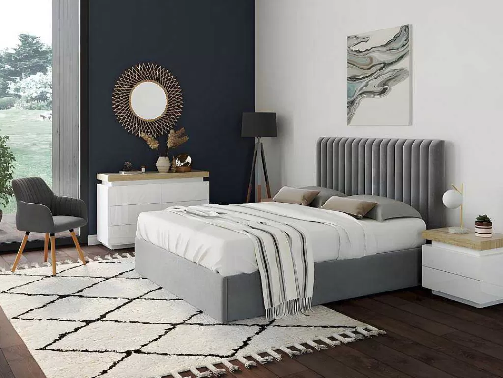 Mesa De Cabeceira*Vente-unique Conjunto De 2 Mesas De Cabeceira Com 2 Gavetas Mdf Lacado, Leds, Cor Branco E Carvalho - Halo Ii