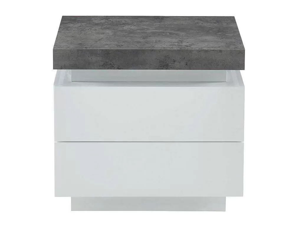 Mesa De Cabeceira*Vente-unique Conjunto De 2 Mesas De Cabeceira Com 2 Gavetas Mdf Lacado, Leds, Cor Branco E Cinzento-Cimento - Halo Ii