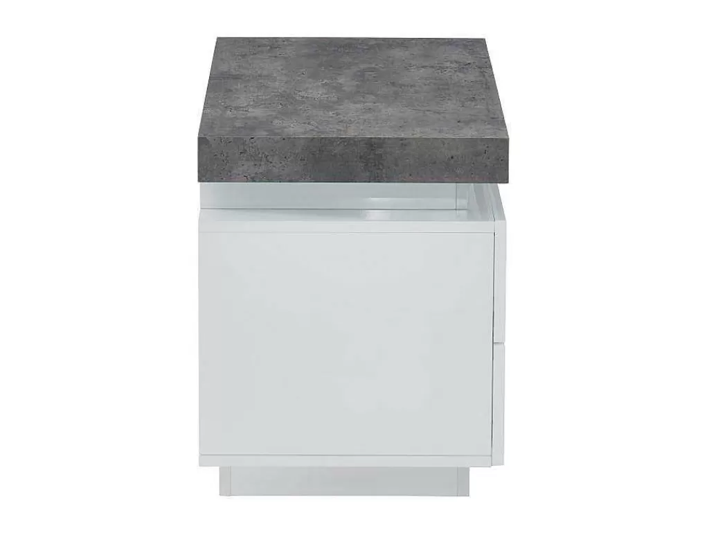 Mesa De Cabeceira*Vente-unique Conjunto De 2 Mesas De Cabeceira Com 2 Gavetas Mdf Lacado, Leds, Cor Branco E Cinzento-Cimento - Halo Ii