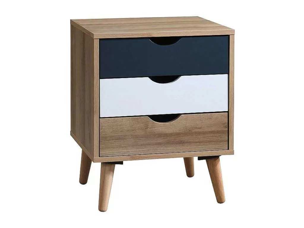 Móvel Para Quarto De Crianças*Vente-unique Conjunto De 2 Mesas De Cabeceira Com 3 Gavetas Cores Natural, Branco E Azul-Marinho - Lurvia