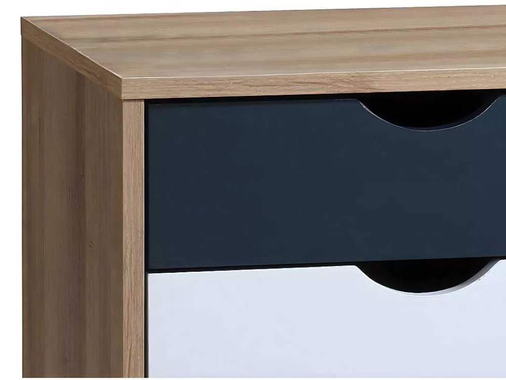 Móvel Para Quarto De Crianças*Vente-unique Conjunto De 2 Mesas De Cabeceira Com 3 Gavetas Cores Natural, Branco E Azul-Marinho - Lurvia