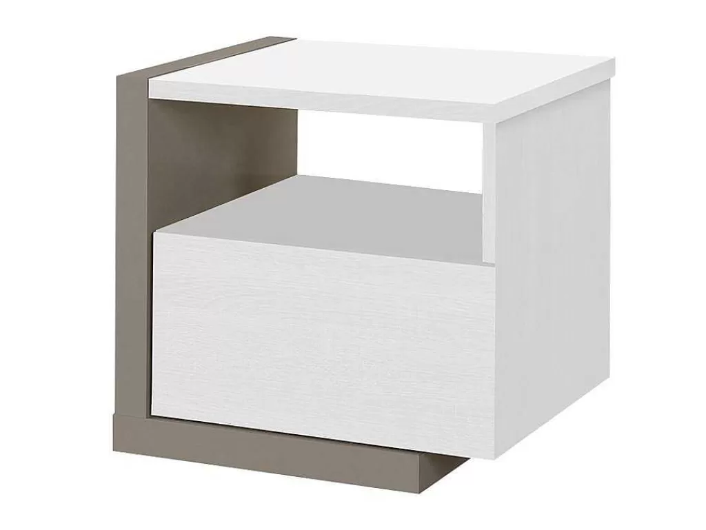 Mesa De Cabeceira*Vente-unique Conjunto De 2 Mesas De Cabeceira Escandinavas, 1 Gaveta E 1 Prateleira, Branco E Cinza Taupe - Napoli