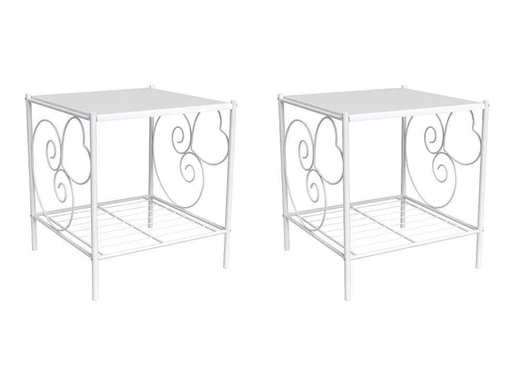 Mesa De Cabeceira*Vente-unique Conjunto De 2 Mesas De Cabeceira Romanticas, 1 Prateleira, Metal Branco - Vivian