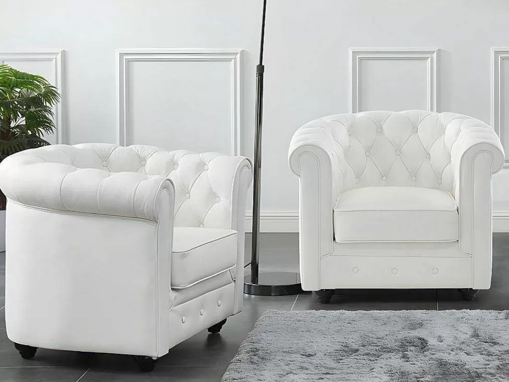 Poltrona Em Pele*Vente-unique Conjunto De 2 Poltronas Em Pele De Bufalo - Branco - Chesterfield