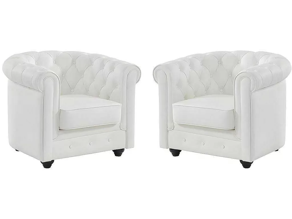 Poltrona Em Pele*Vente-unique Conjunto De 2 Poltronas Em Pele De Bufalo - Branco - Chesterfield