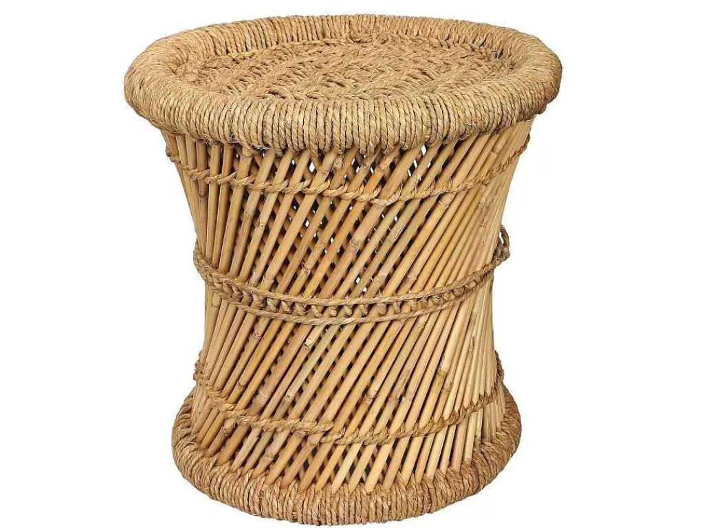 Puff*Vente-unique Conjunto De 2 Pufes Redondos Em Rotim Natural Claro - Mirtaka
