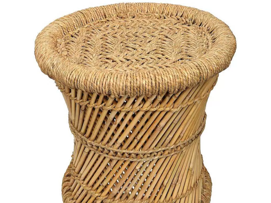 Puff*Vente-unique Conjunto De 2 Pufes Redondos Em Rotim Natural Claro - Mirtaka
