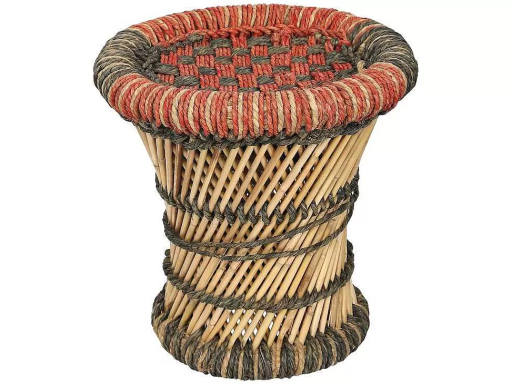 Puff*Vente-unique Conjunto De 2 Pufes Redondos Em Rotim Natural Claro E Vermelho - Mirtaka
