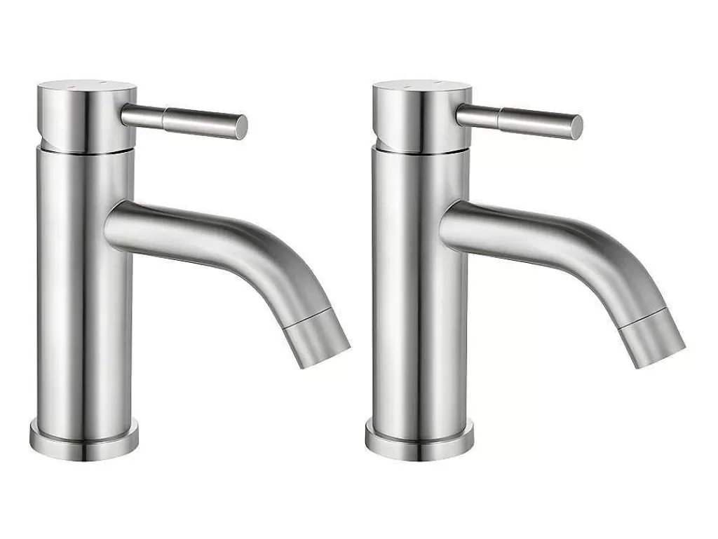 Torneira*Shower & Design Conjunto De 2 Torneiras Misturadoras Mecanicas Arredondadas Inox Cor Niquel Escovado A17 Cm - Salavan