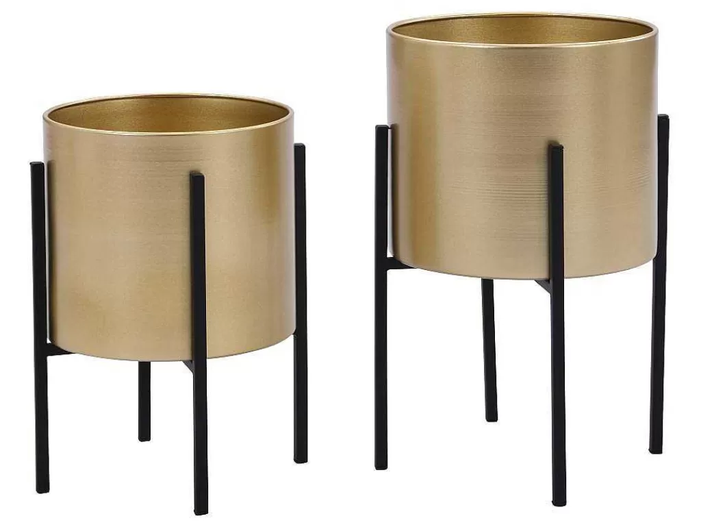 Objeto De Decoração Interior*OZAIA Conjunto De 2 Vasos De Ornamentacao Com Base Em Metal De D. 25 X A. 39 E D. 23 X A. 35,5 Cor Dourado E Preto - Edmee