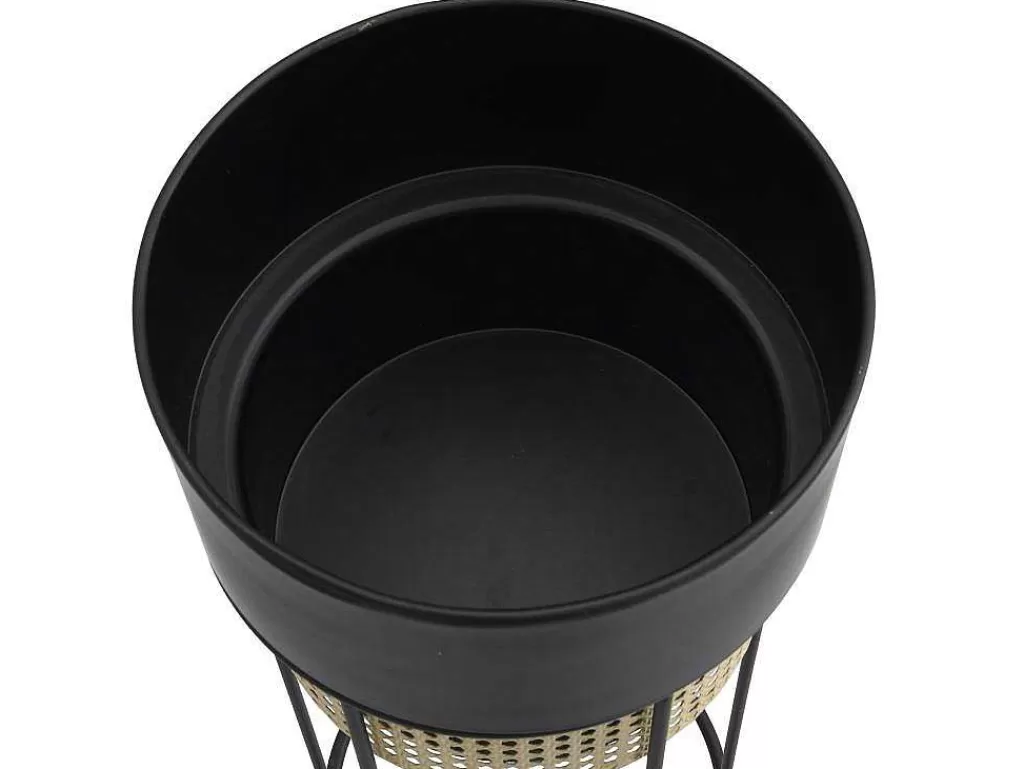 Objeto De Decoração Interior*OZAIA Conjunto De 2 Vasos De Ornamentacao Com Pe Efeito Empalhamento Em Ferro De D.30,5 X A.66 Cm E D.24,5 X A.55 Cm Cor Preto E Dourado - Covel