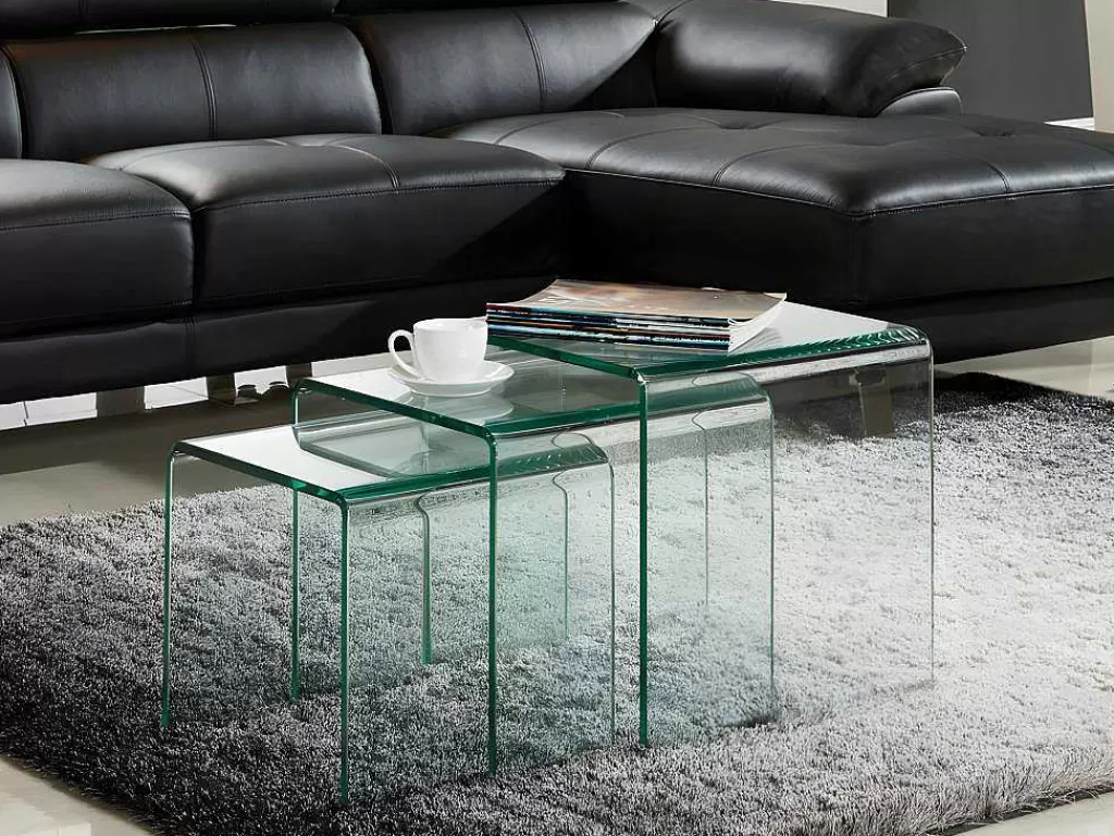 Mesa De Centro*Vente-unique Conjunto De 3 Mesas De Centro De Encaixar Minka - Vidro Temperado