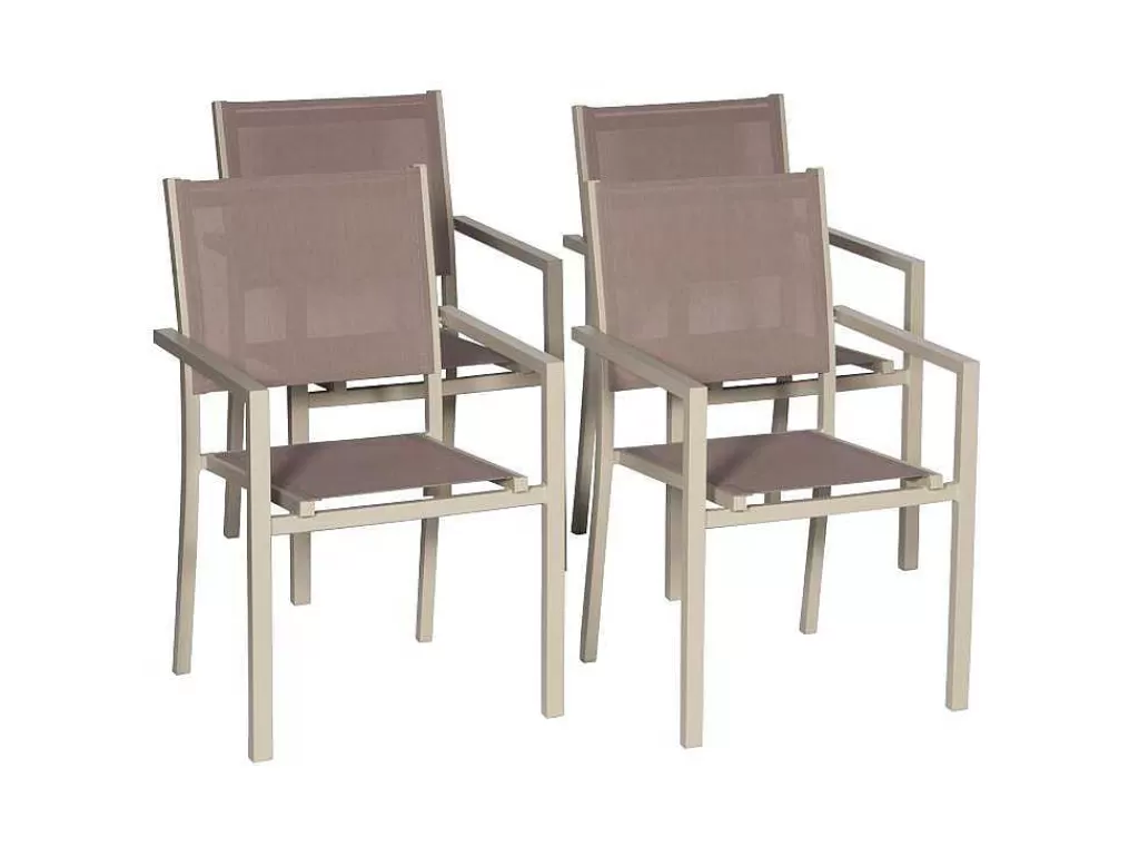 Conjunto Mesa E Cadeiras De Jardim*Happy Garden Conjunto De 4 Cadeiras De Aluminio Em Tons - Têxtilene Taupe