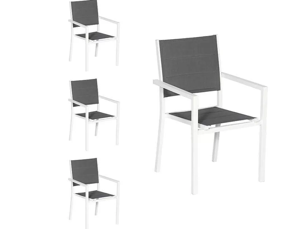 Conjunto Mesa E Cadeiras De Jardim*Happy Garden Conjunto De 4 Cadeiras Estofadas Em Aluminio Branco - Têxtileno Cinzento