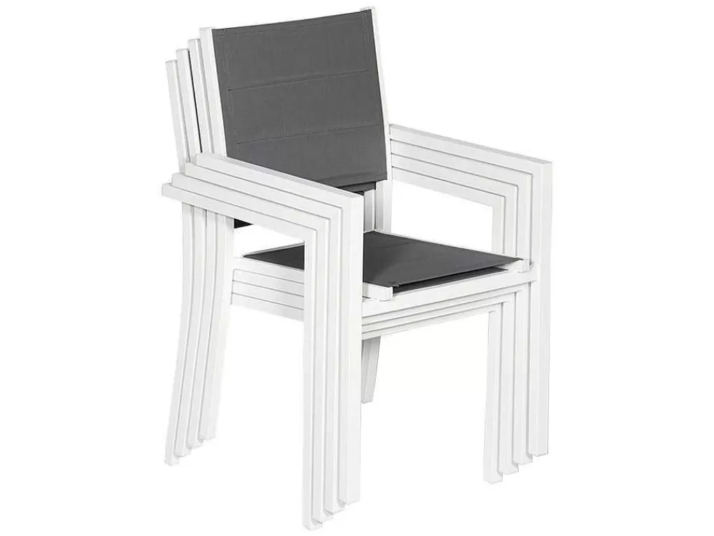 Conjunto Mesa E Cadeiras De Jardim*Happy Garden Conjunto De 4 Cadeiras Estofadas Em Aluminio Branco - Têxtileno Cinzento