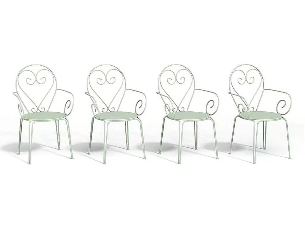 Conjunto Mesa E Cadeiras De Jardim*MYLIA Conjunto De 4 Cadeiroes De Jardim Empilhaveis Em Metal Estilo Ferro Forjado Cor Verde Amendoa - Guermantes