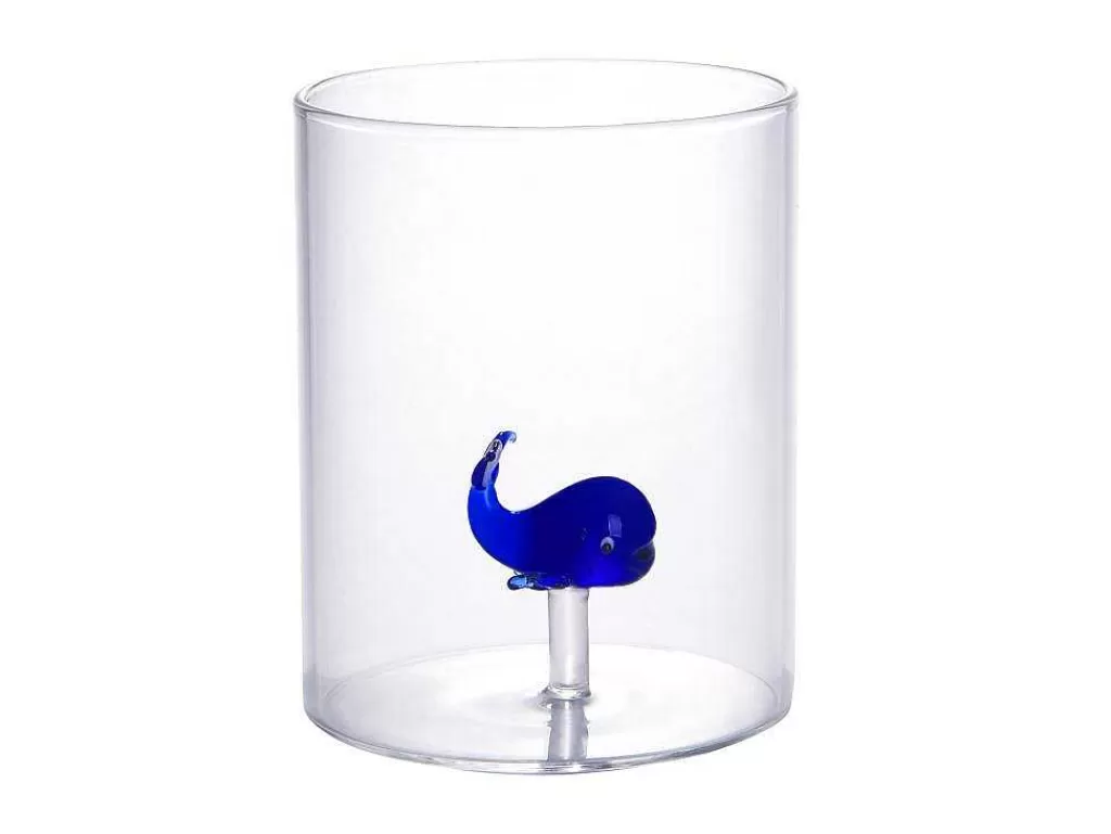 Louça E Utensílios De Cozinha*OZAIA Conjunto De 4 Copos Com Animais, Baleias E Cavalos-Marinhos, Transparente E Azul D.7,5 X A.9,5 Cm - Parasa