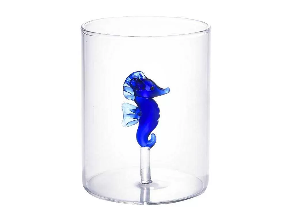 Louça E Utensílios De Cozinha*OZAIA Conjunto De 4 Copos Com Animais, Baleias E Cavalos-Marinhos, Transparente E Azul D.7,5 X A.9,5 Cm - Parasa