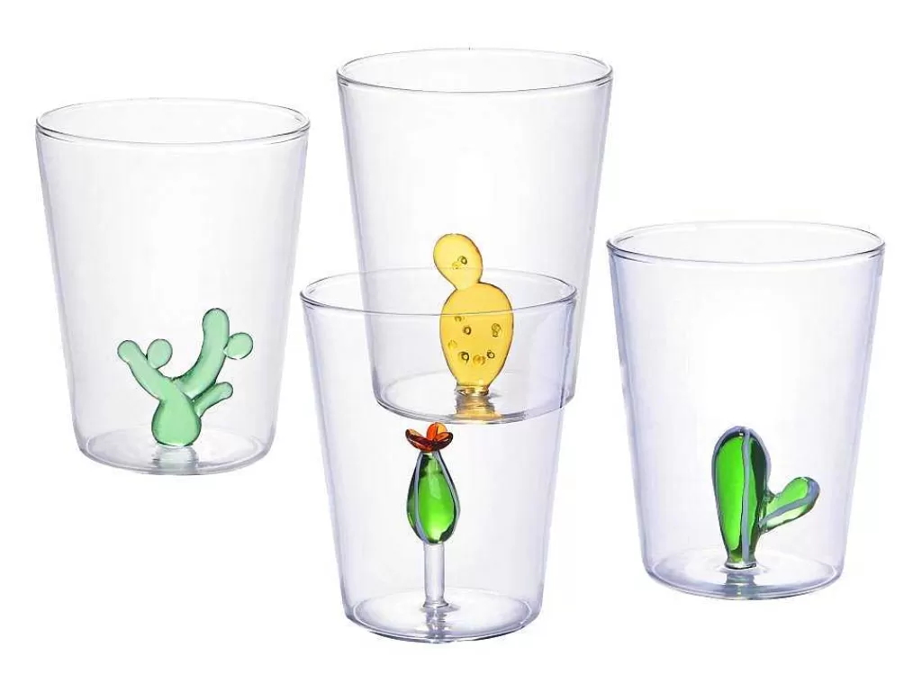 Louça E Utensílios De Cozinha*OZAIA Conjunto De 4 Copos Com Cactos Transparente E Verde D.8 X A.10 Cm - Puntia