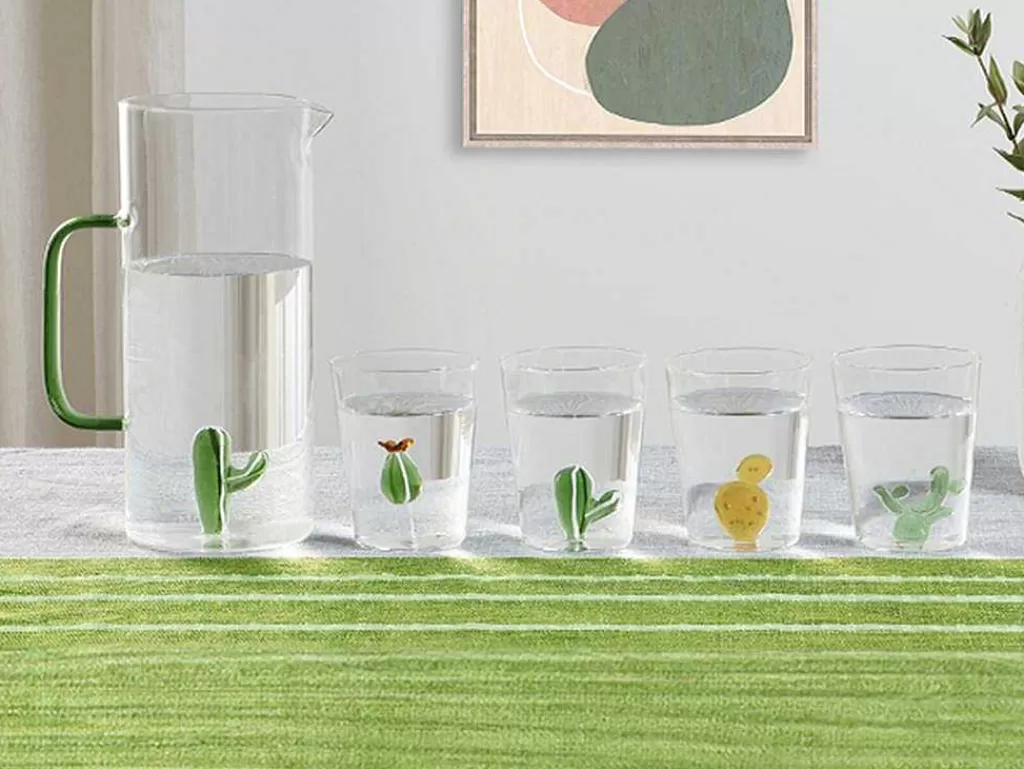 Louça E Utensílios De Cozinha*OZAIA Conjunto De 4 Copos Com Cactos Transparente E Verde D.8 X A.10 Cm - Puntia
