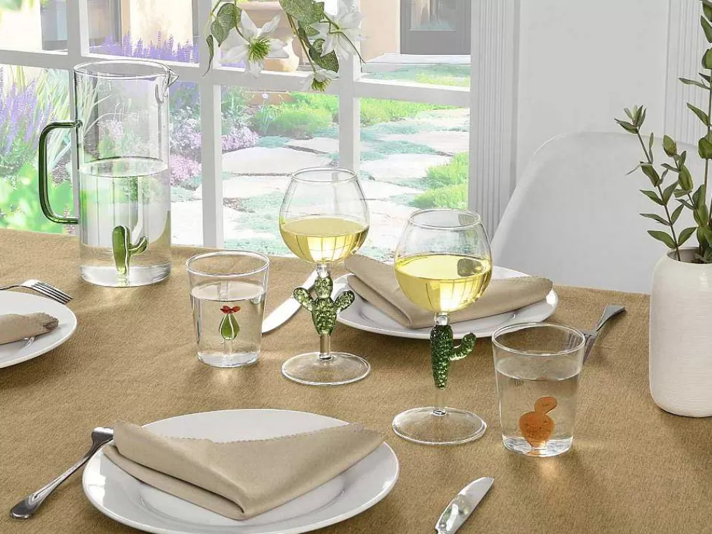 Louça E Utensílios De Cozinha*OZAIA Conjunto De 4 Copos De Vinho Com Pés Cacto Transparente E Verde D8,5 X A19,5 Cm - Gellif