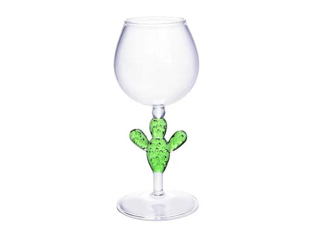 Louça E Utensílios De Cozinha*OZAIA Conjunto De 4 Copos De Vinho Com Pés Cacto Transparente E Verde D8,5 X A19,5 Cm - Gellif