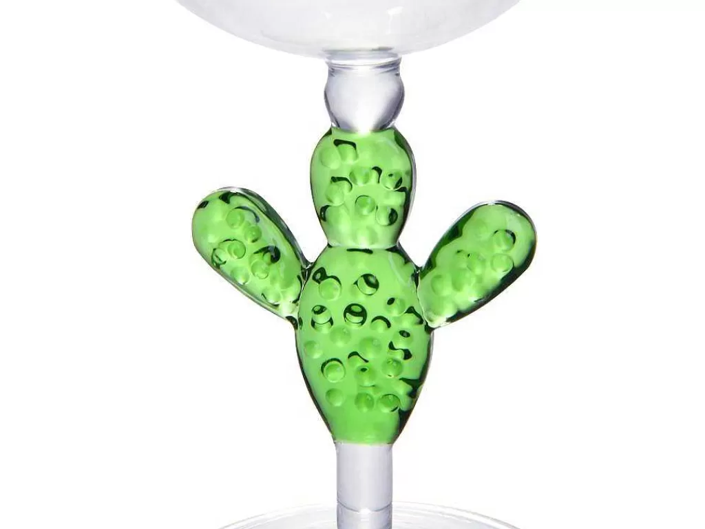 Louça E Utensílios De Cozinha*OZAIA Conjunto De 4 Copos De Vinho Com Pés Cacto Transparente E Verde D8,5 X A19,5 Cm - Gellif