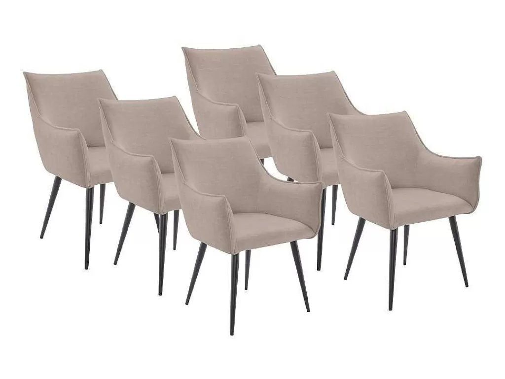 Promoções Sala*Vente-unique Conjunto De 6 Cadeiras Com Apoio De Bracos Tecido E Metal Preto, Cor Bege - Odilona